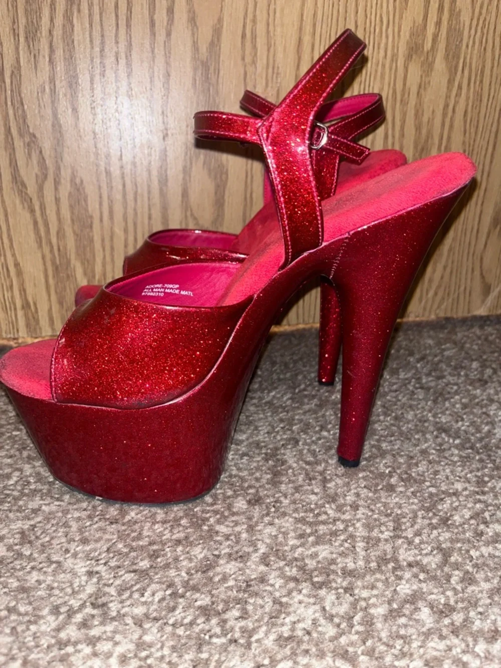 Adore-709GP Red Glitter 7in Sandals Pole Dance Stripper Heels Glitterati Sparkle - Picture 3 of 11